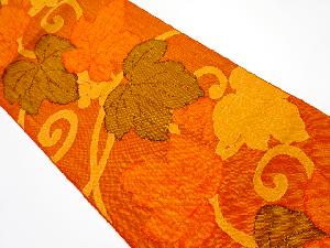 リサイクル　手織り真綿紬葡萄唐草模様織り出し名古屋帯